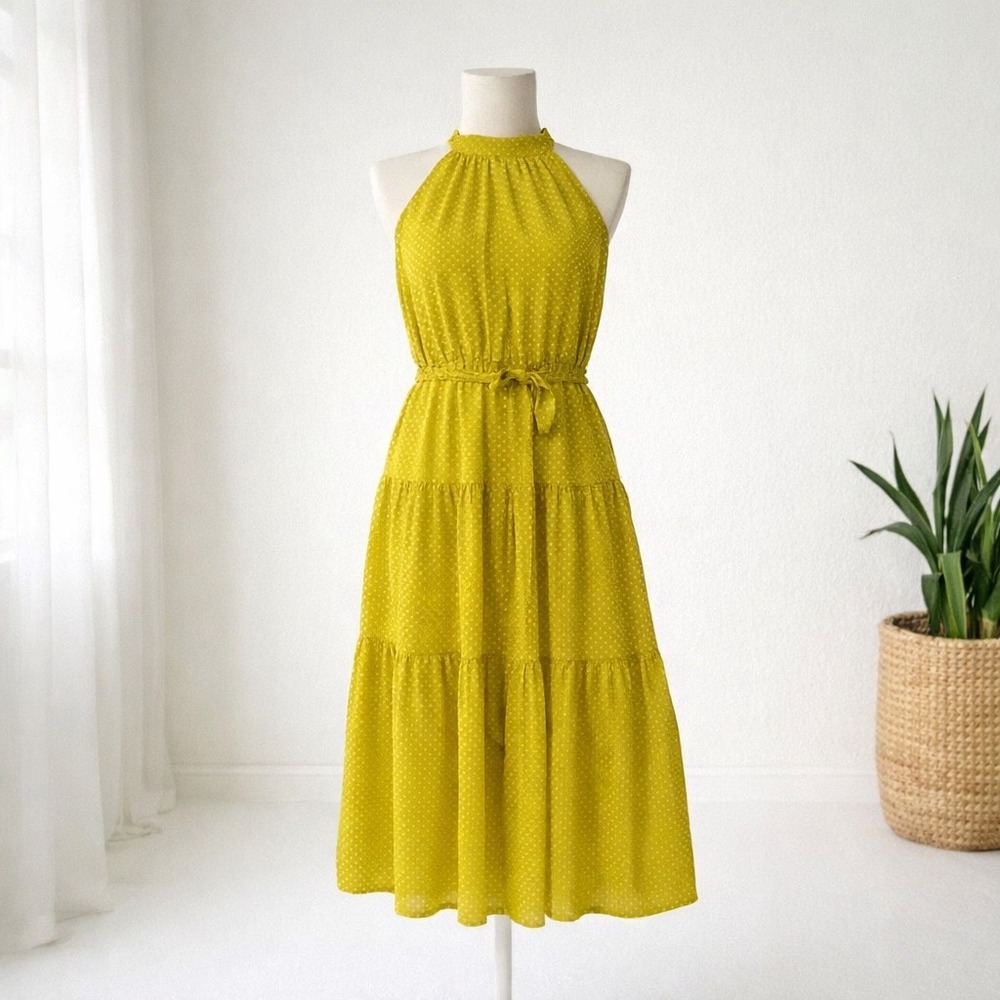 Nanette Lepore Yellow Textured Halter Maxi Dress Flowy Coastal Garden Party Sz 4